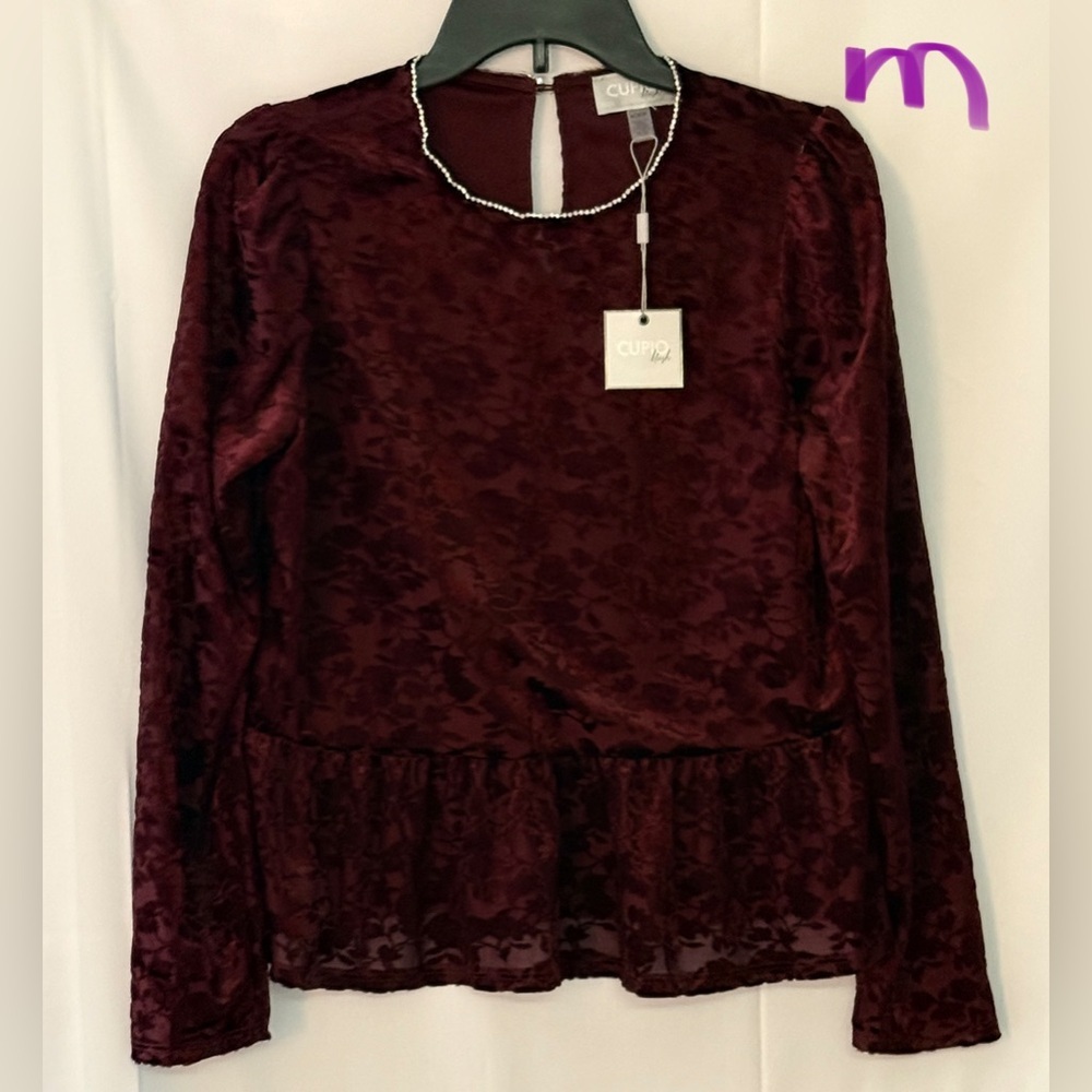 Cupio Women's Deep Red Floral Lace Blouse
